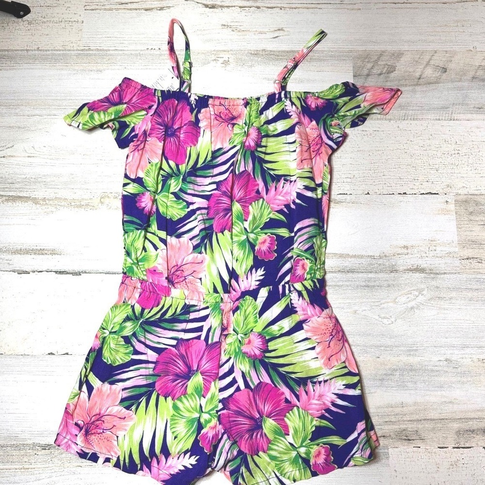 The‎ Children's Place Romper 5/6 Navy Pink NWT Tropical Cold Shoulder Floral